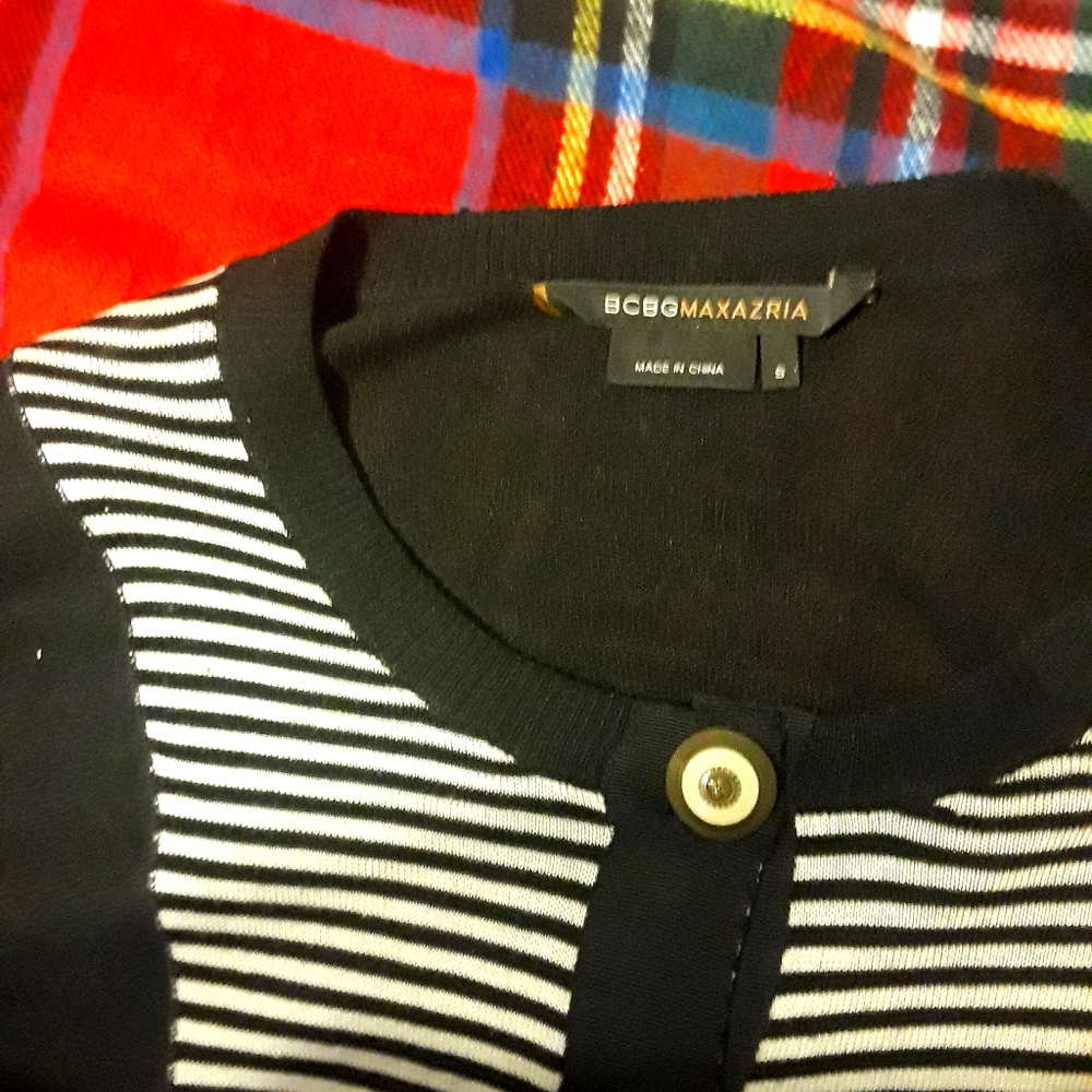 Black sweater dress with stripes